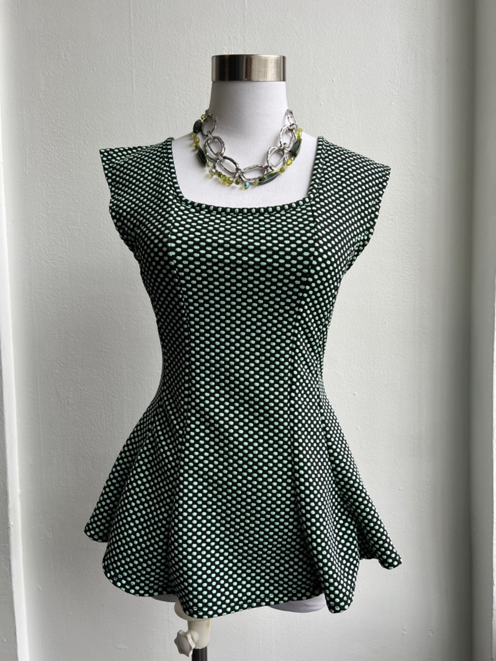 Dreamgirl Green Polka Dot Peplum Top